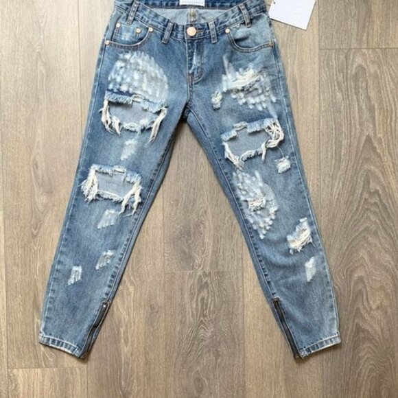 Revolve One Teaspoon Ford Freebirds Skinny Straight Jeans Distressed Ankle Zip - Picture 8 of 16